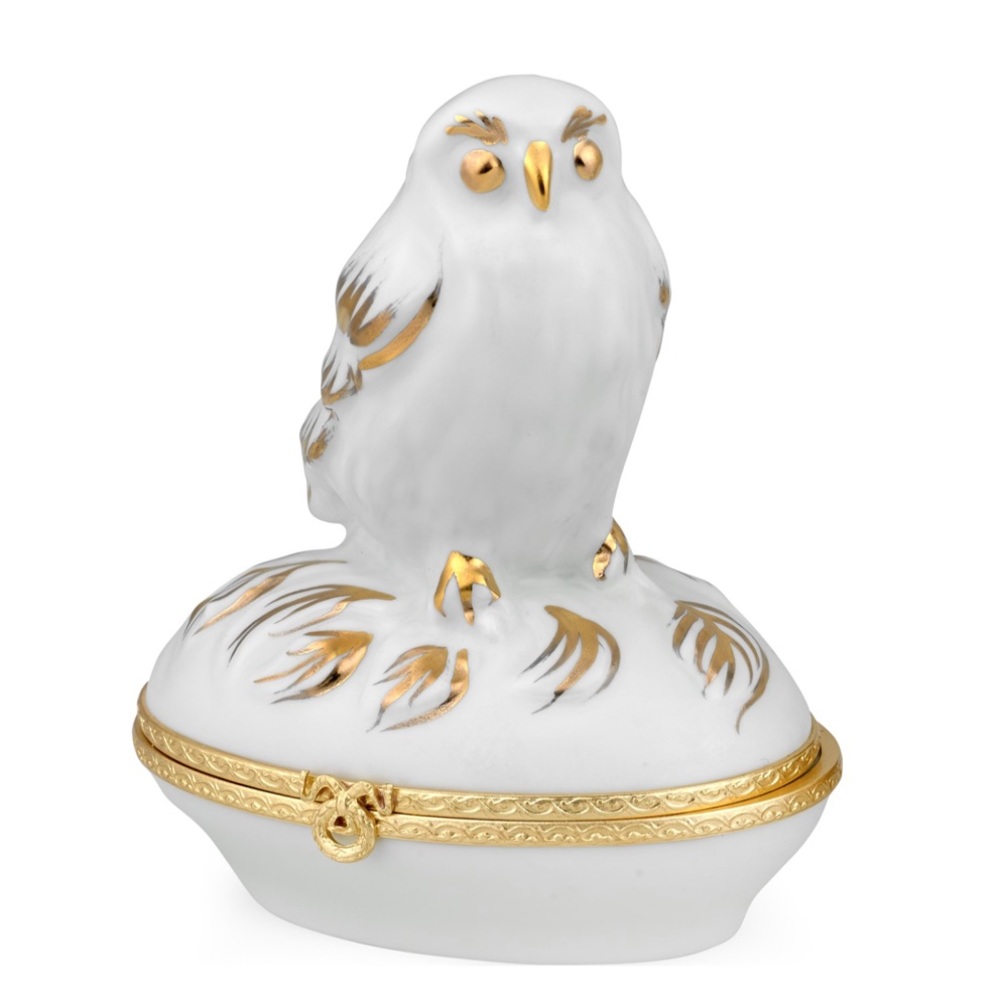 HAND PAINTED PORCELAIN OWL LIMOGES BOX